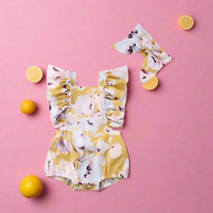 Baby Girls Print Rompers Accessories Headwear Wholesale
