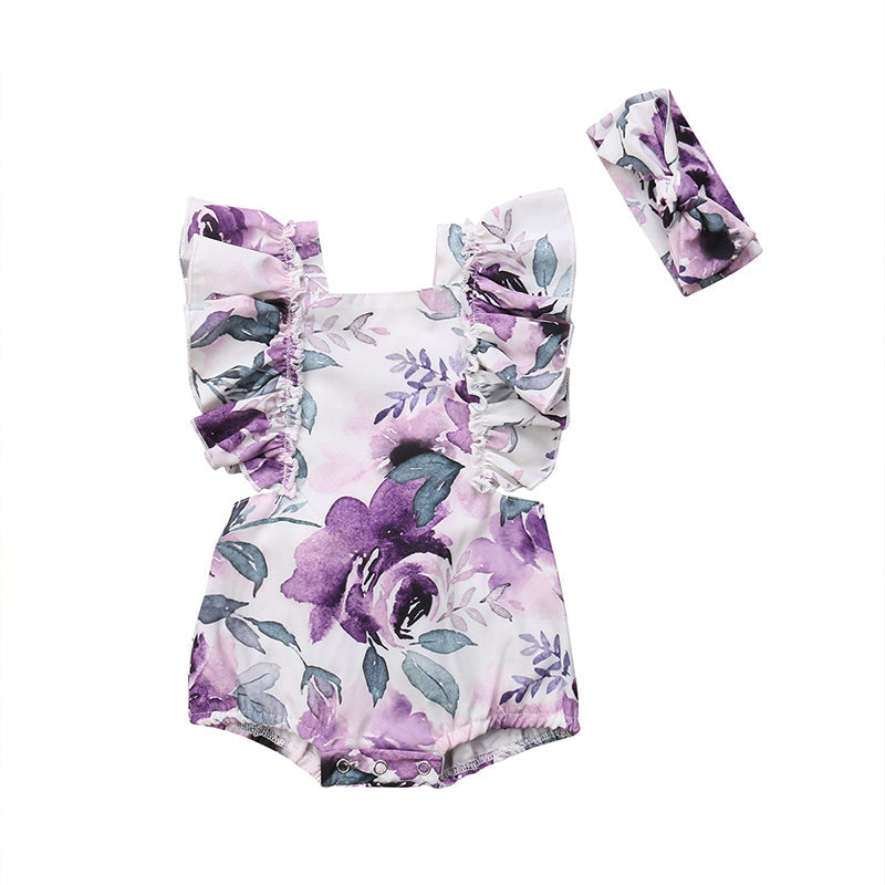 Baby Girls Print Rompers Accessories Headwear Wholesale