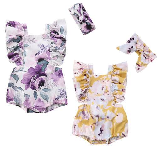 Baby Girls Print Rompers Accessories Headwear Wholesale