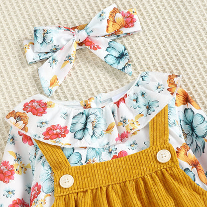 Baby Girls Flower Print Rompers And Accessories Headwear Wholesale 221216185