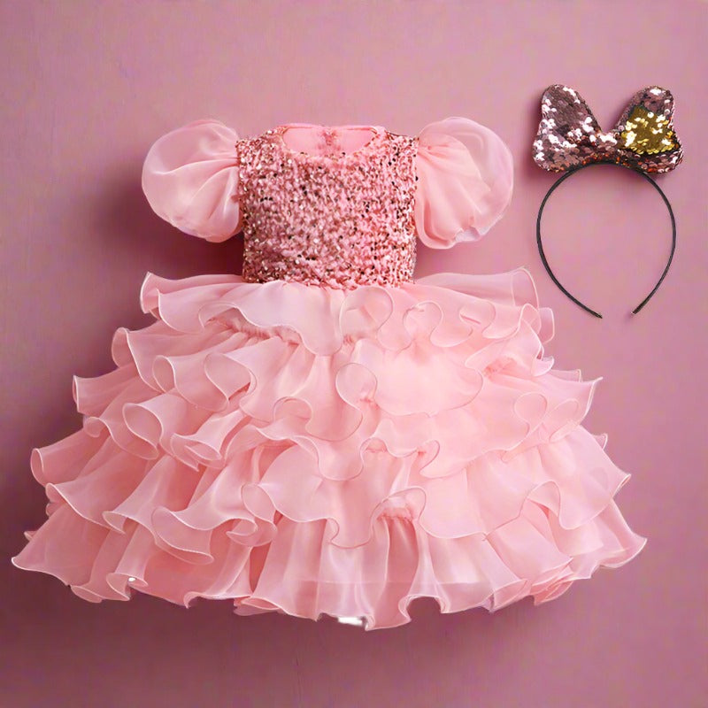 Baby Kid Girls Solid Color Dresses Princess Dresses Headwear