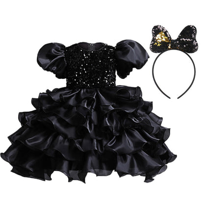 Baby Kid Girls Solid Color Dresses Princess Dresses Headwear