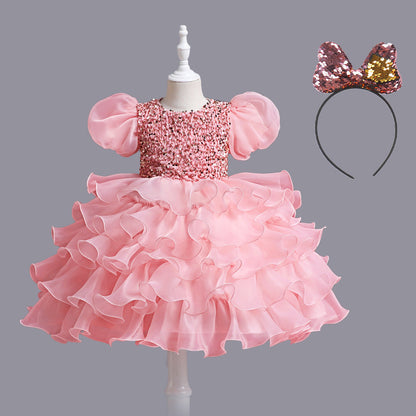 Baby Kid Girls Solid Color Dresses Princess Dresses Headwear