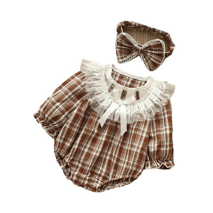 Baby Girls Checked Bow Lace Rompers Accessories Headwear