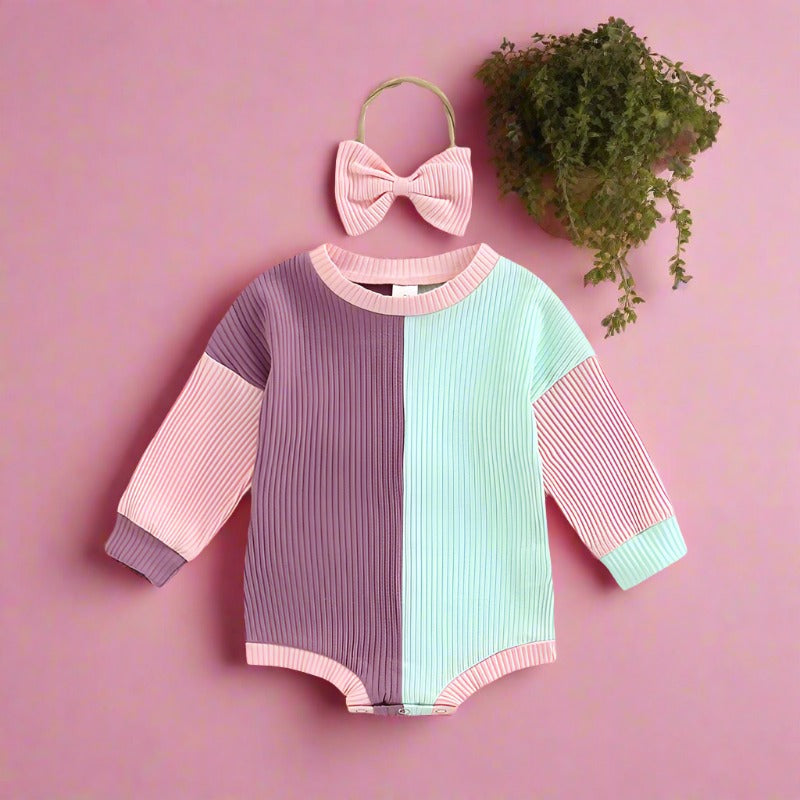 Baby Girls Color-blocking Rompers Accessories Headwear