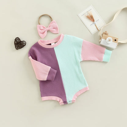 Baby Girls Color-blocking Rompers Accessories Headwear