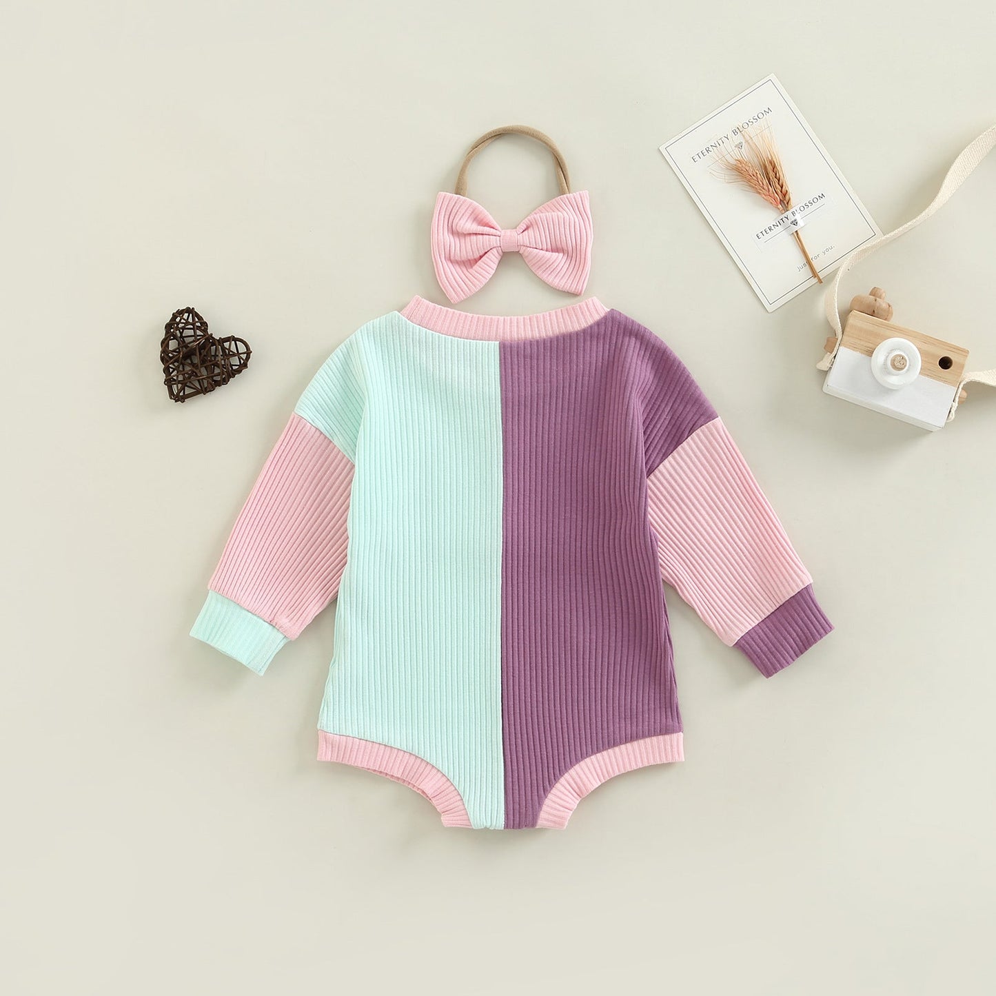 Baby Girls Color-blocking Rompers Accessories Headwear