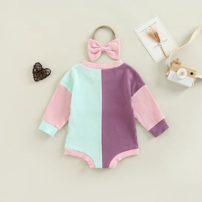 Baby Girls Color-blocking Rompers Accessories Headwear