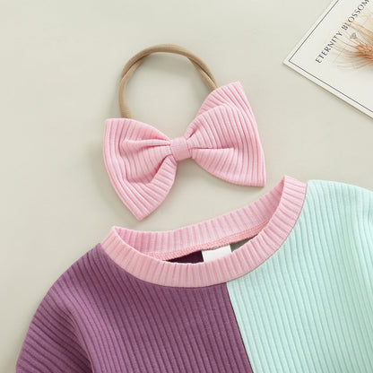 Baby Girls Color-blocking Rompers Accessories Headwear