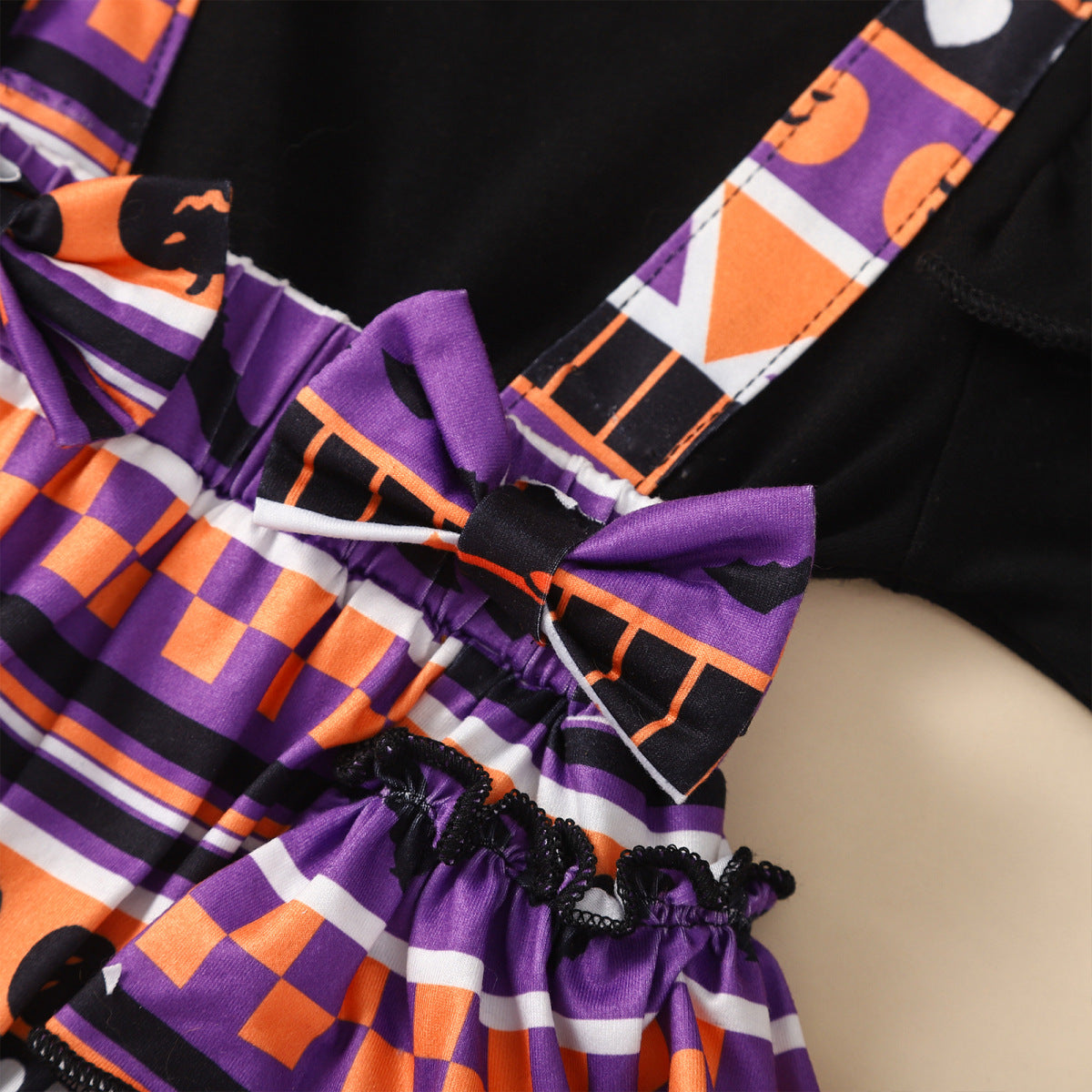 Baby Girls Striped Cartoon Print Halloween Rompers