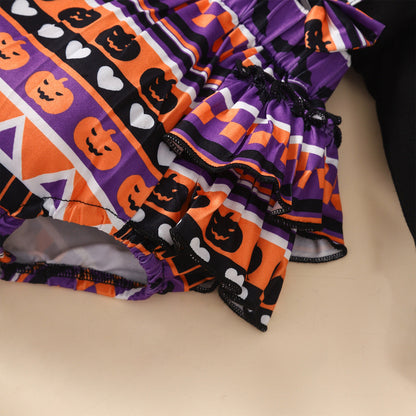 Baby Girls Striped Cartoon Print Halloween Rompers