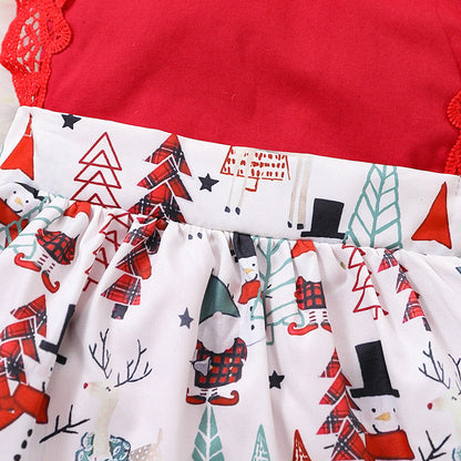 Baby Girls Cartoon Lace Print Christmas Rompers Accessories Headwear Wholesale 221220218