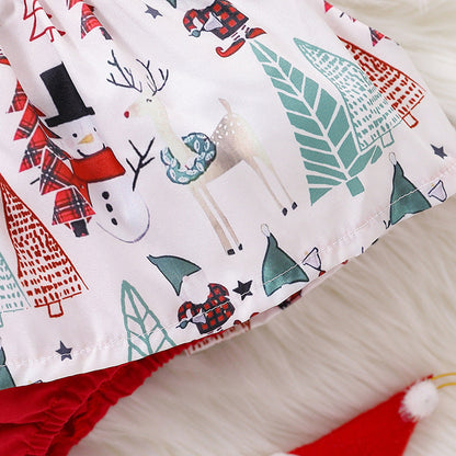 Baby Girls Cartoon Lace Print Christmas Rompers Accessories Headwear Wholesale 221220218