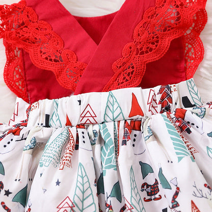 Baby Girls Cartoon Lace Print Christmas Rompers Accessories Headwear Wholesale 221220218