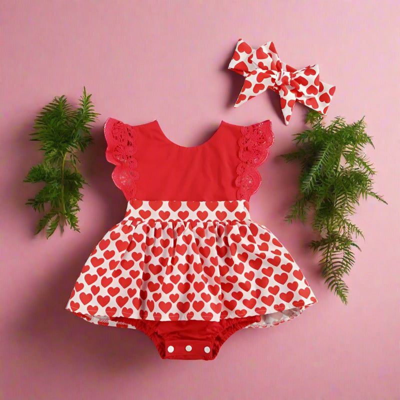 Baby Girls Love heart Lace Valentine's Day Rompers