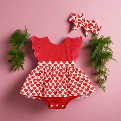 Baby Girls Love heart Lace Valentine's Day Rompers