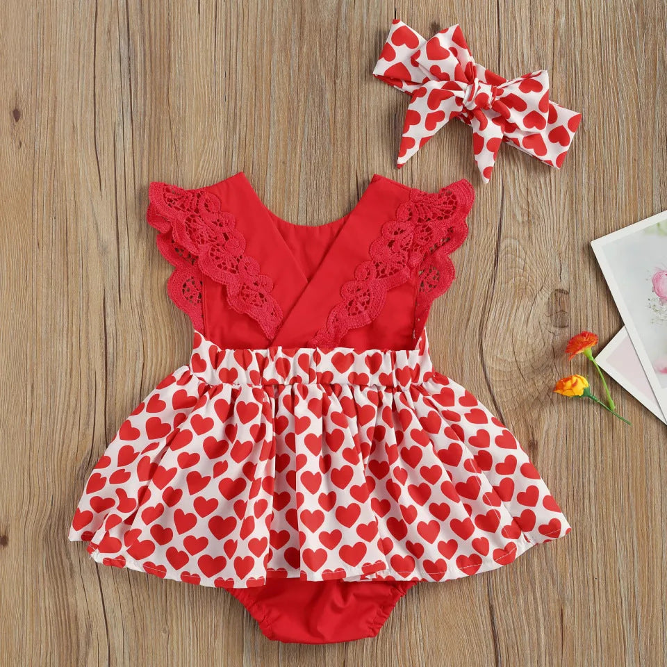 Baby Girls Love heart Lace Valentine's Day Rompers