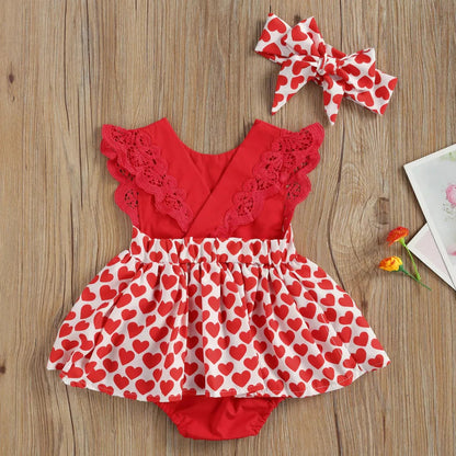Baby Girls Love heart Lace Valentine's Day Rompers