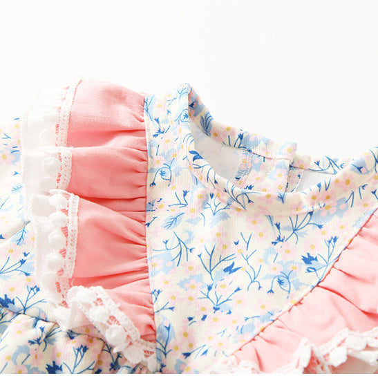 Baby Girls Flower Print Rompers Accessories Headwear Wholesale 221221329