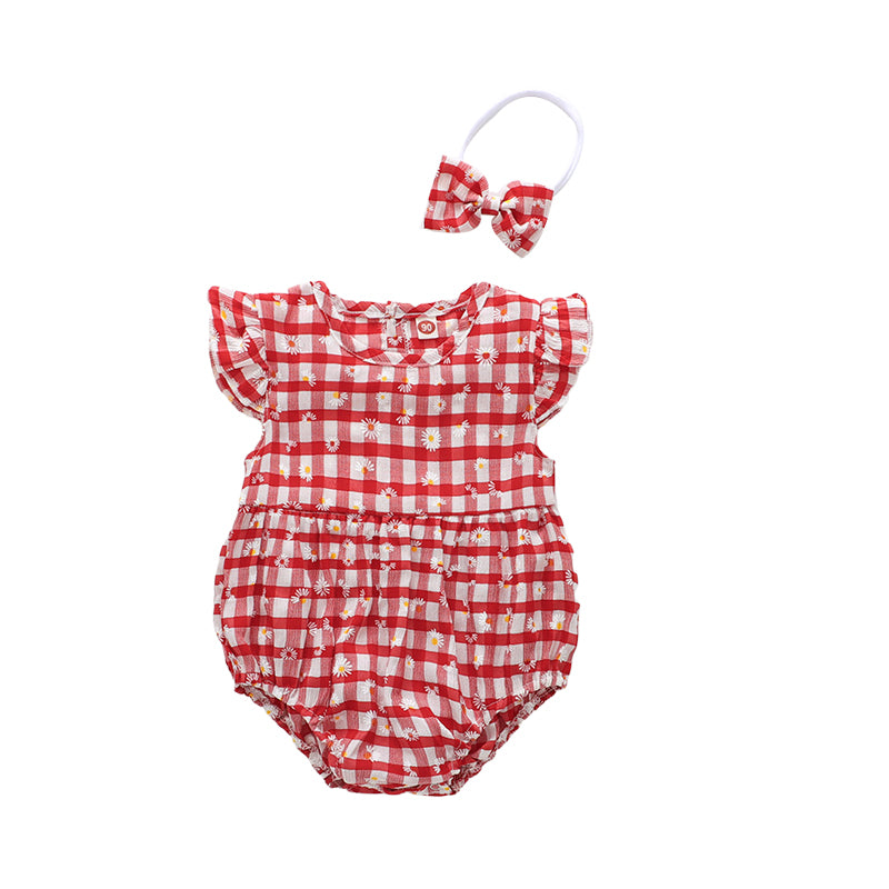Baby Girls Checked Rompers Accessories Headwear