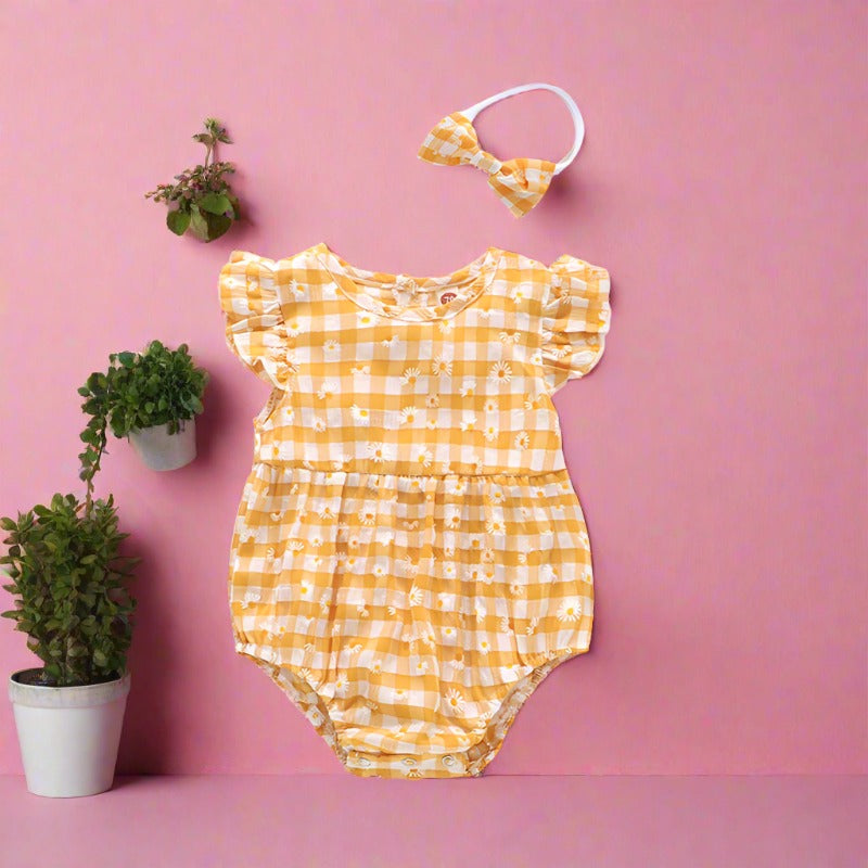 Baby Girls Checked Rompers Accessories Headwear