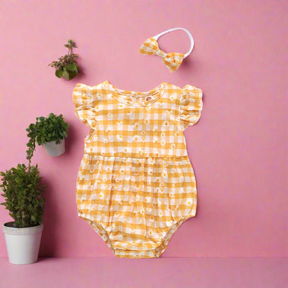 Baby Girls Checked Rompers Accessories Headwear