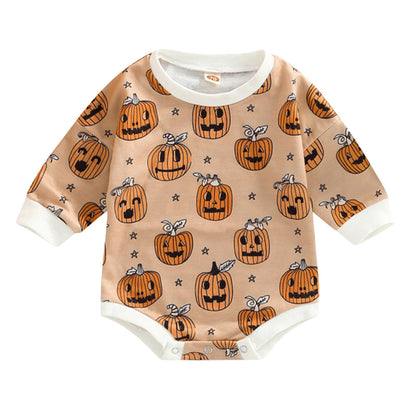 Baby Unisex Cartoon Star Expression Print Halloween Rompers