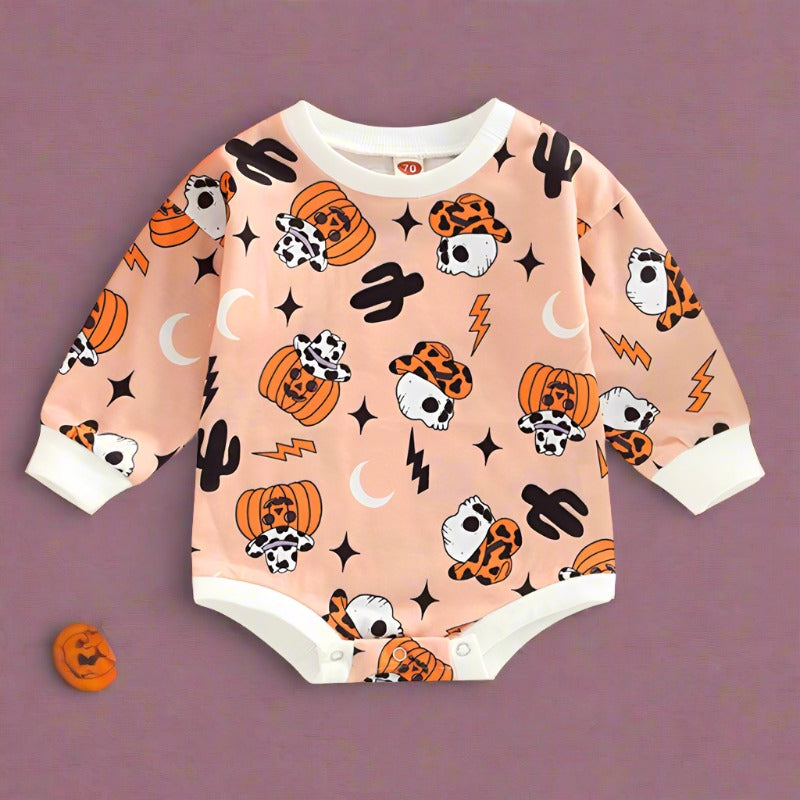 Baby Unisex Cartoon Star Expression Print Halloween Rompers