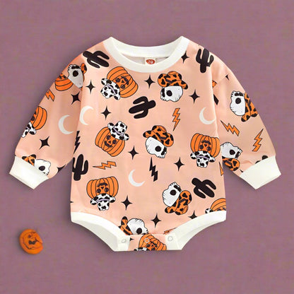 Baby Unisex Cartoon Star Expression Print Halloween Rompers
