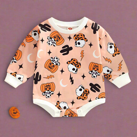 Baby Unisex Cartoon Star Expression Print Halloween Rompers