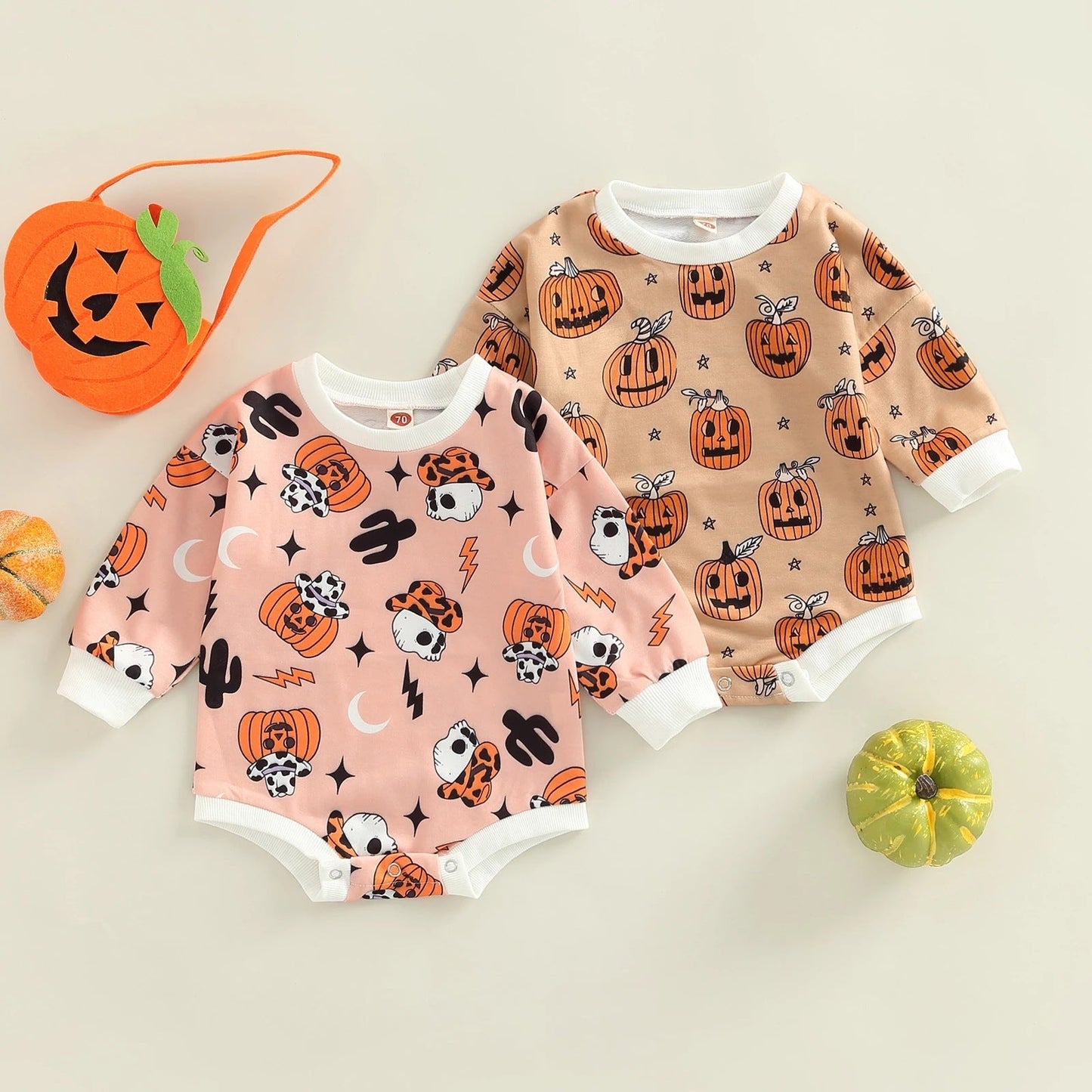 Baby Unisex Cartoon Star Expression Print Halloween Rompers