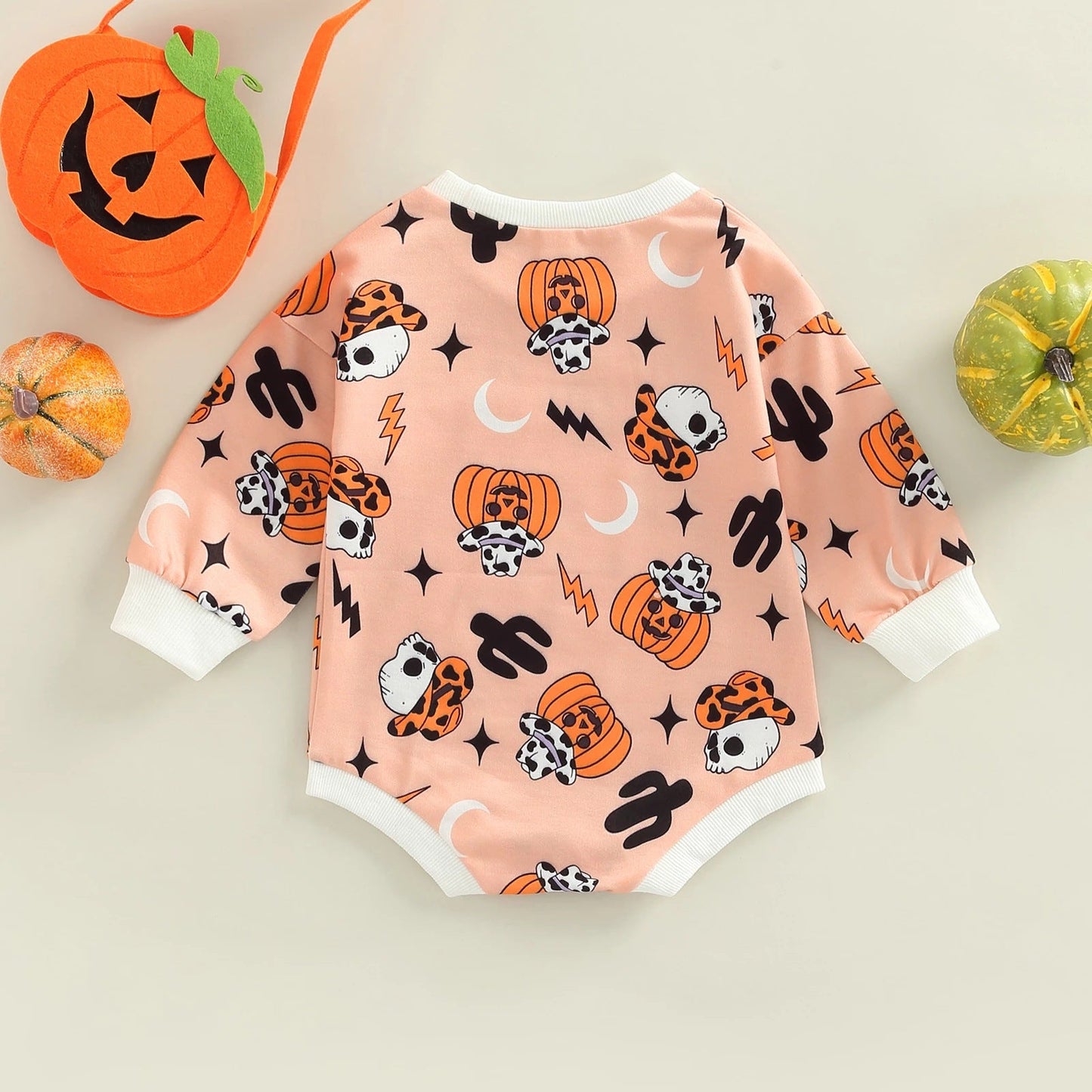 Baby Unisex Cartoon Star Expression Print Halloween Rompers