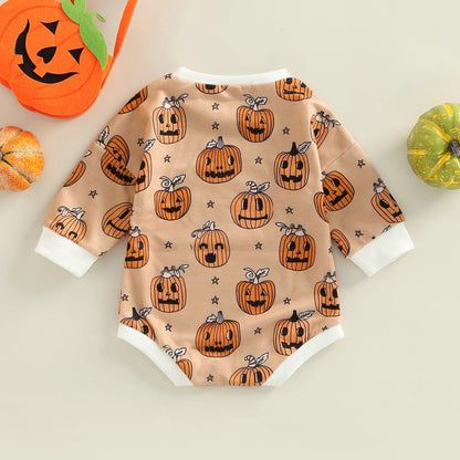 Baby Unisex Cartoon Star Expression Print Halloween Rompers