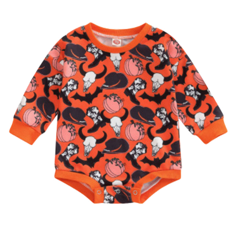 Baby Girls Cartoon Print Halloween Rompers