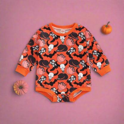 Baby Girls Cartoon Print Halloween Rompers