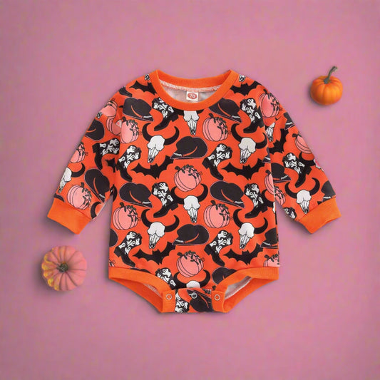 Baby Girls Cartoon Print Halloween Rompers