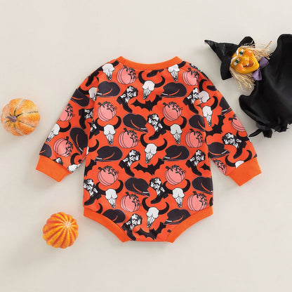 Baby Girls Cartoon Print Halloween Rompers