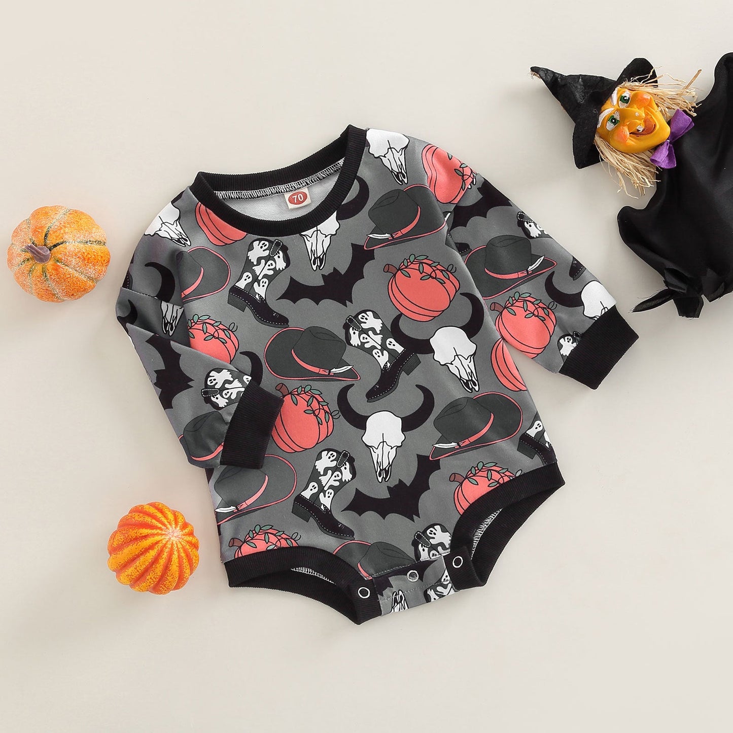 Baby Girls Cartoon Print Halloween Rompers
