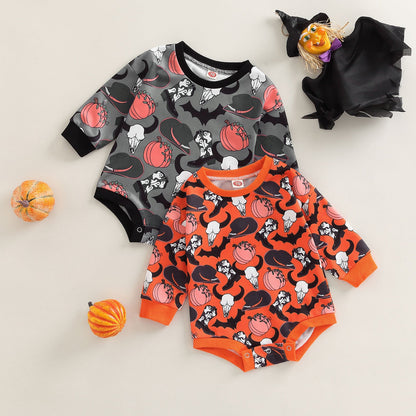 Baby Girls Cartoon Print Halloween Rompers