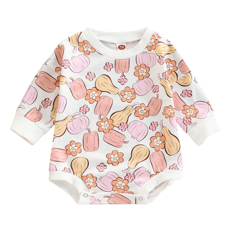 Baby Girls Flower Cartoon Print Halloween Rompers