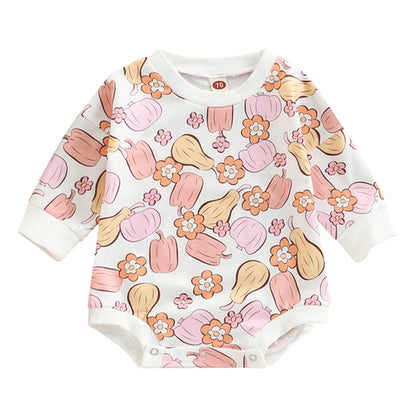 Baby Girls Flower Cartoon Print Halloween Rompers