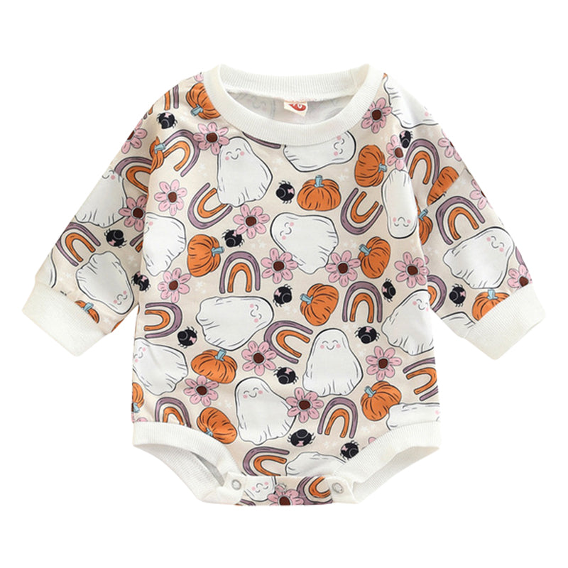 Baby Girls Flower Cartoon Print Halloween Rompers