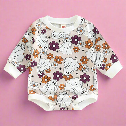 Baby Girls Flower Cartoon Print Halloween Rompers