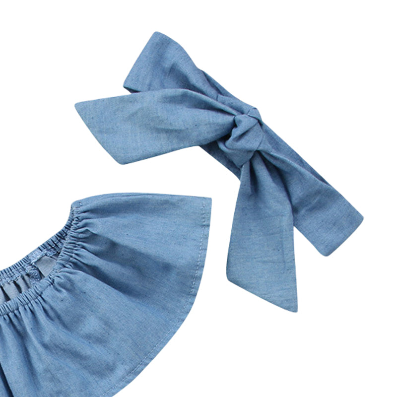 Baby Girls Solid Color Rompers And Headwear