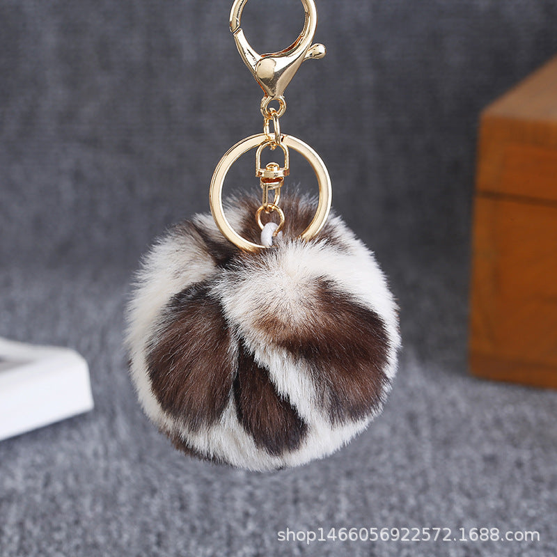 Leopard Print Plush Ball Keychain