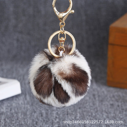 Leopard Print Plush Ball Keychain