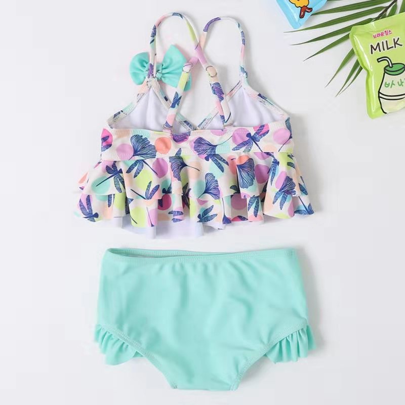 Split Girls Dragonfly Dot Print Swimwear