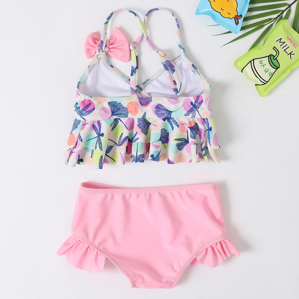 Split Girls Dragonfly Dot Print Swimwear