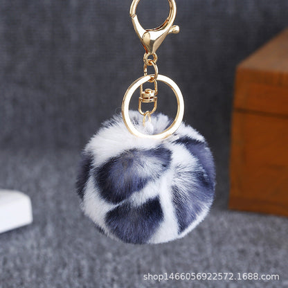 Leopard Print Plush Ball Keychain