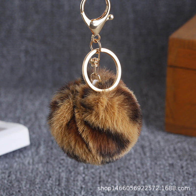 Leopard Print Plush Ball Keychain